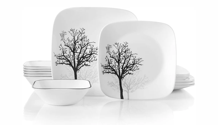 Dinnerware Sets: Find the Perfect Tableware for Your Home 6 Corelle Vitrelle 18-Piece Service for 6 Dinnerware Set Triple Layer Glass and Chip Resistant, Lightweight Square Plates and Bowls Set, Timber Shad
