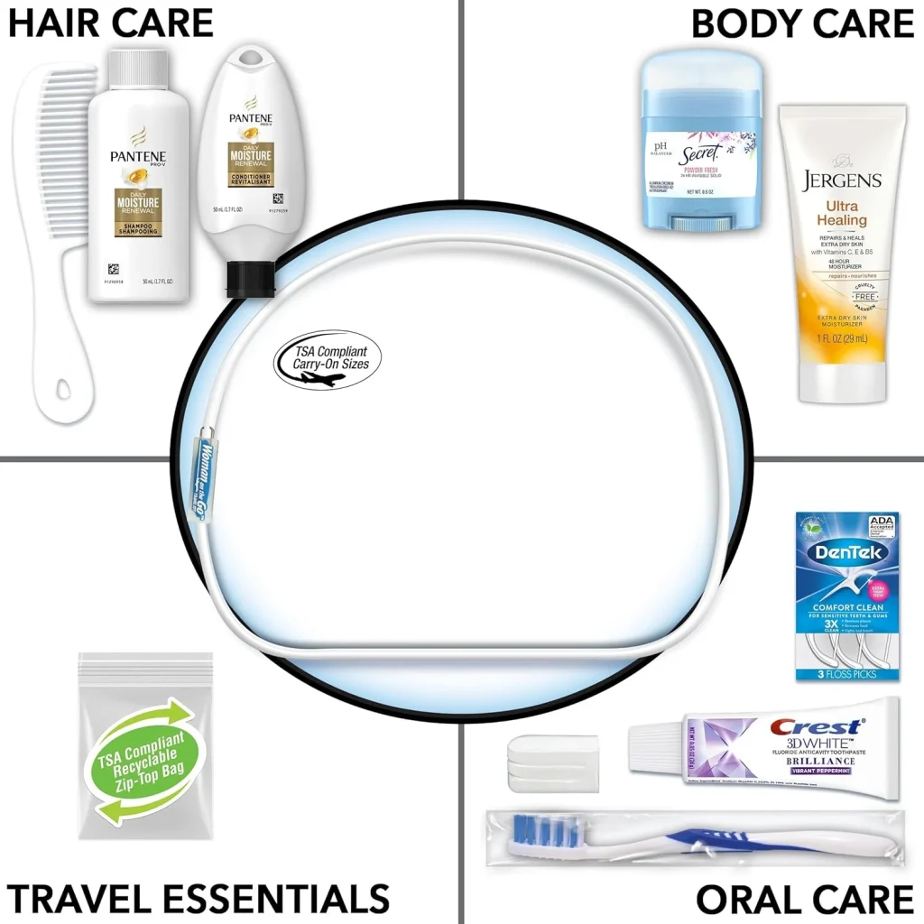 Convenience Kits International Women's Deluxe 10 Piece Kit with Travel Size TSA Compliant Essentials Featuring Pantene Hair Products in Reusable Toiletry Zippe