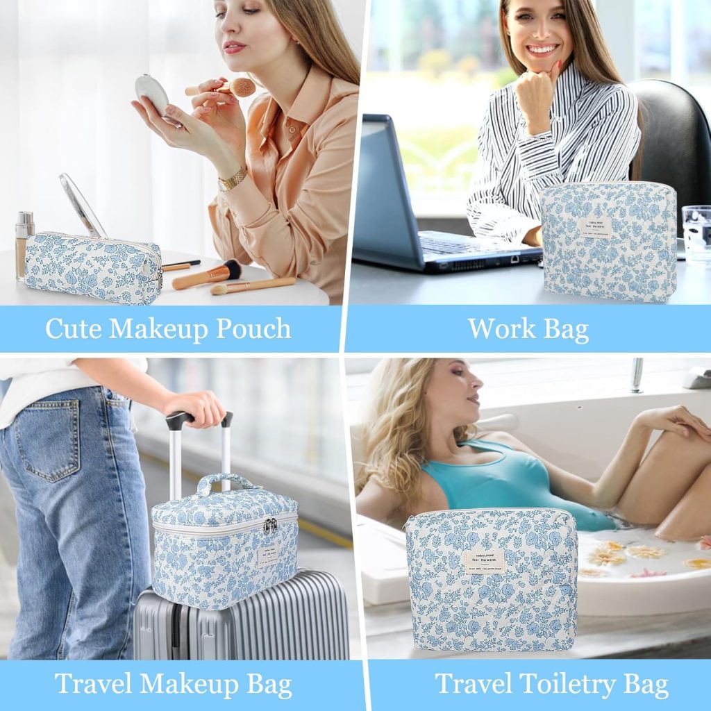 Makeup Bag: Your Essential Accessory for Flawless Beauty 8 Gosect Makeup Bag, Large Quilted Cosmetic Bag, Big Floral Make Up Bag for Women Girls, Cute Cotton Makeup Bag Set, Flower Travel Toiletry Organizer Bag...