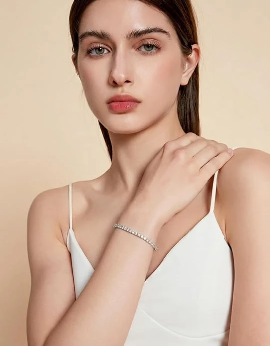 KRKC&CO Lab-Grown Moissanite Tennis Bracelet Women, Luxury Anniversary Wedding Bridal Gift for Wife, 2.2-13.8 ct.tw, D Color VVS1, 925 Sterling Silver 14K Golden P