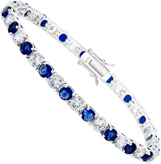 Kose 925 Sterling Silver Bracelets for Women and Men 4mm Sapphire Ruby Emerald Cubiz Zirconia Classic Tennis Bracelet Size 6.5-8 inches