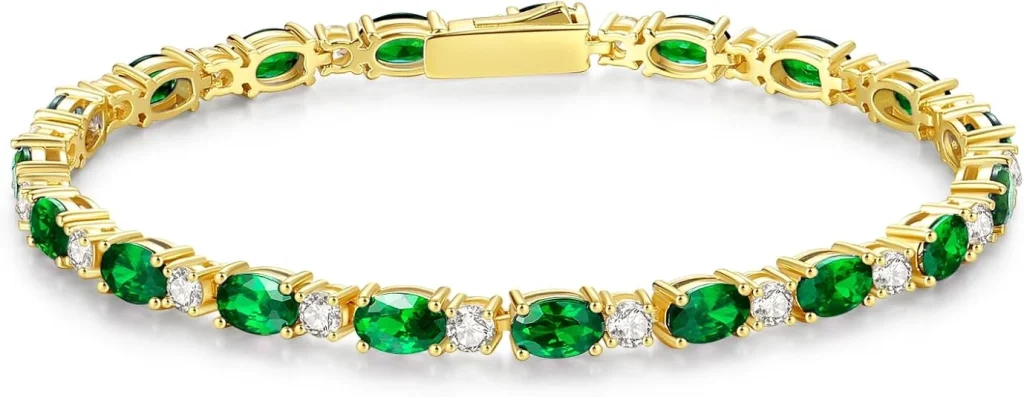 FANCIME 14K Gold Plated Birthstone Bracelets 4mm Sterling Silver Tennis Bracelets Gold Bracelets Birthday Jewelry Gifts for Women 7