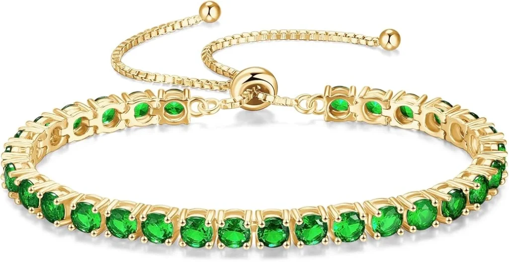 FANCIME Birthstone Bracelet Jewelry for Women Sterling Silver with Gold Plated Tennis Bracelet Classic Bolo Adjustable Chain Fine Jewelry Anniversary Birthday G